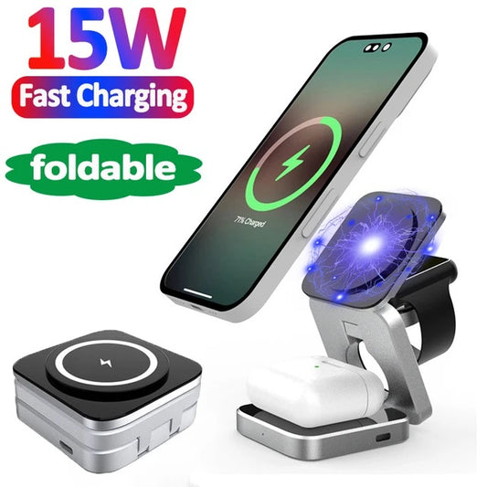 3 In 1 Magnetic Wireless Charger Stand Pad